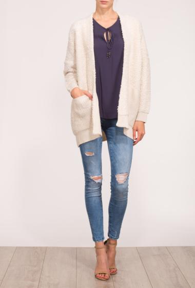 Open cardigan in knit with pockets