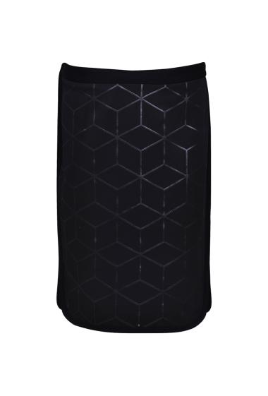 Straight skirt, zippered and buttoned closure, printed fabric, mini slits on the sides