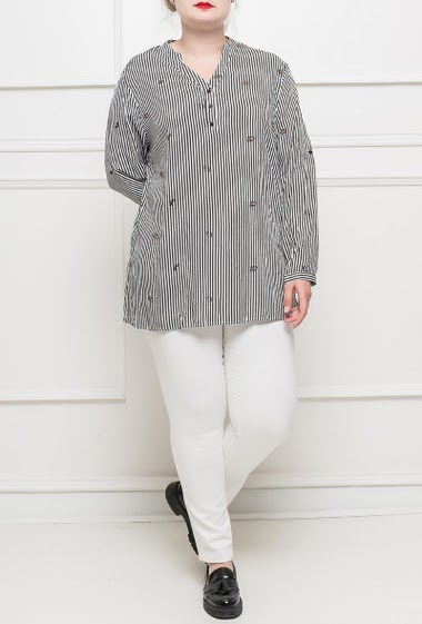Soft tunic with stipes, roll-up sleeves, printed eyes T3(42/44) - T4(46/48) - T5(50/52)