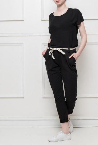 Fleece trousers with pockets, belt, elastic waist, casual fit, comfortable and stretch fabric - sportswear style
