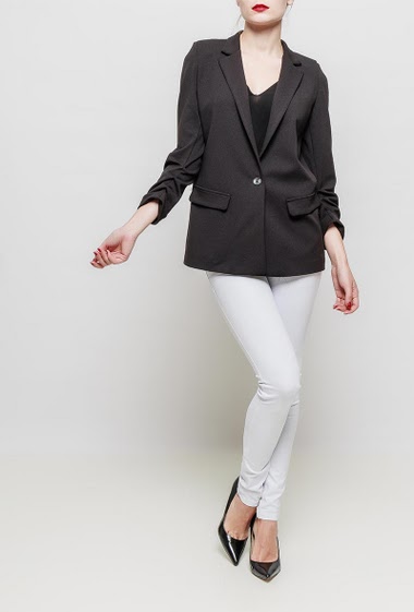 Blazer with pleated 3/4 sleeves, button closure, fancy lining, except for white jacket, padded shoulders, stretch fabric, regular fit