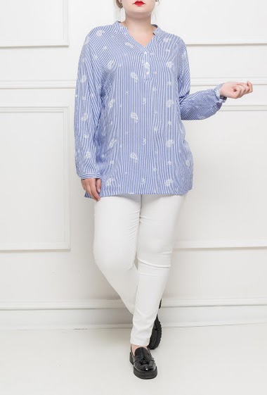 Soft tunic with stipes, roll-up sleeves, printed cashmeres T3(42/44) - T4(46/48) - T5(50/52)