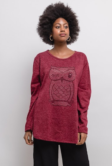 Sweater with printed owl. The model measures 174cm, one size corresponds to 14/16(UK) 42/44(FR). Length:78cm