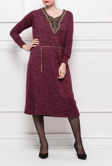 Knit dress, collar decorated with gold lace (One size=48/50)