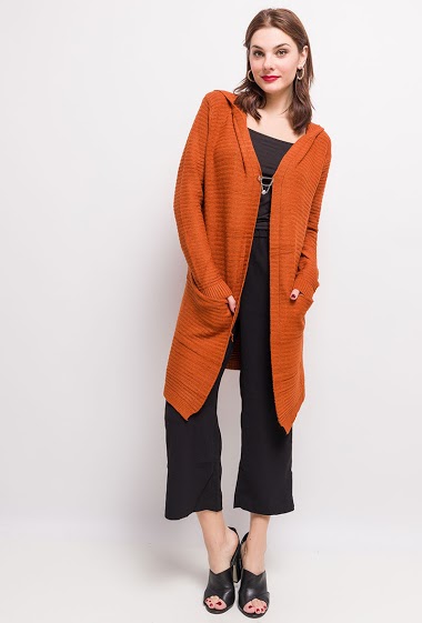 Hooded cardigan. The model measures 175cm, one size corresponds to 10/12(UK) 38/40(FR). Length:89cm