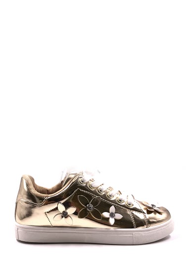 Flower pattern Sneaker Fashion, Textile interior, soft and comfortable. Platform : 2 cm - closure type laces - Round toe cap. Available in Black, White, Gold, Silver.