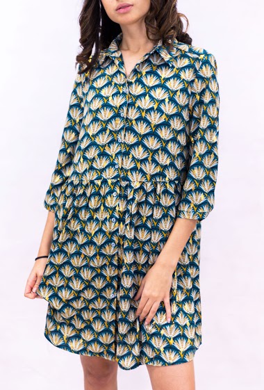 Shirt dress printed with feathers and golden patterns - IT HIPPIE