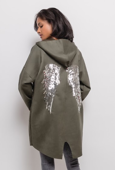 Jacket with angel wings in sequins. The model measures 177cm, one size corresponds to 10/12(UK) 38/40(FR). Length:92cm