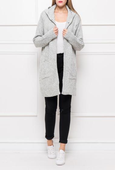 Open cardigan with hood, thick knit, pockets