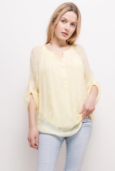 Spotted blouse, lining. The model measures 174cm, one size corresponds to 10/12(UK) 38/40(FR). Length:75cm