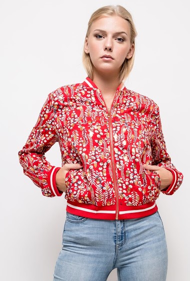 Bomber with gold pattern. The model measures 169cm and wears S/M. Length:63cm