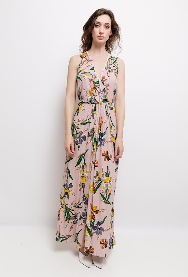 Printed dress, V-neck, sleeveless.
The model measures 177cm and wears S.