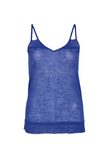 Pinted tank top with adjustable straps,  lace trim