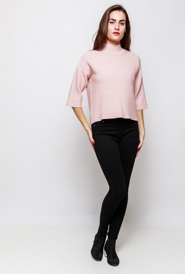Knitted sweater, zip closure, funnel back. The model measures 172cm, one size corresponds to 38-40