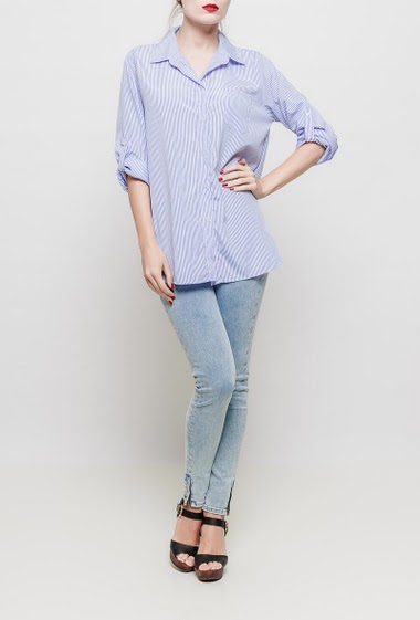Shirt with stripes, roll-up sleeves, patch pocket, classic fit - TU corresponds to 38-40
