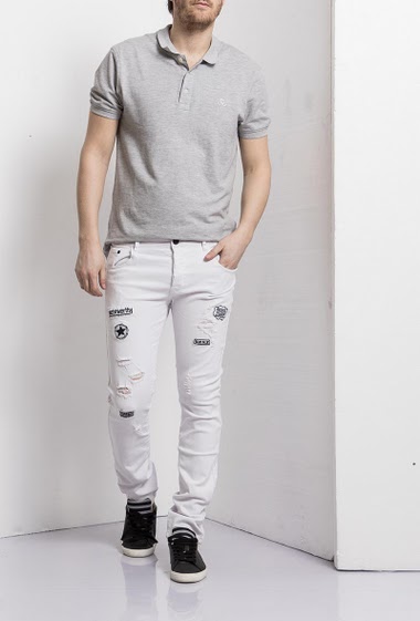White jeans with patch, Destroy, Slim fit, Brand Us Marshall
