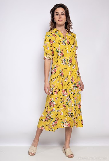 Long shirt dress, printed, long sleeves, soft fabric, adjusted waist. The model measures 176cm and wears S. Length:125cm